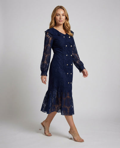 Damen Midikleid mit bestickten Spitzenärmeln