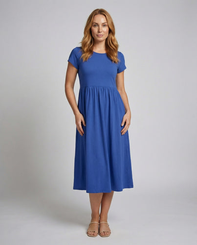 Damen midilanges Sommerkleid mit hohem Taillenansatz