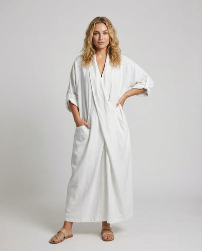 Damen oversize Leinen-Mantelkleid in Wickeloptik