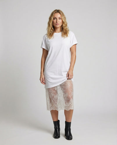 Damen Oversize-T-Shirtkleid mit Spitzensaum