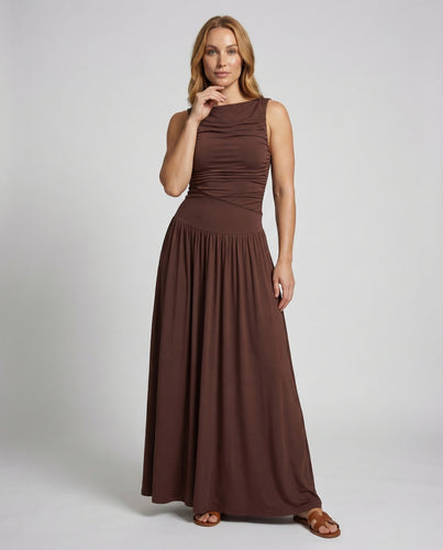 Damen säulenhaftes Maxikleid mit asymmetrischer Raffung