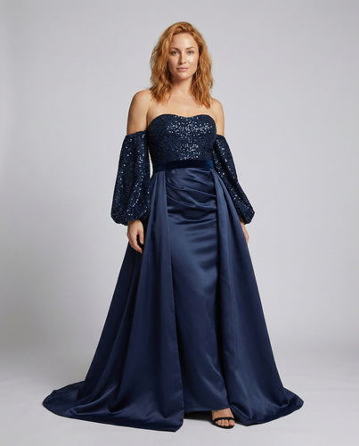 Damen schulterfreies Abendkleid mit Pailletten-Bustier
