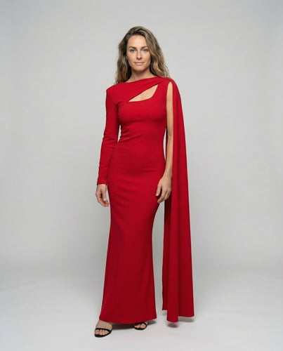 Damen skulpturiertes Gala-Maxikleid mit Schultercape