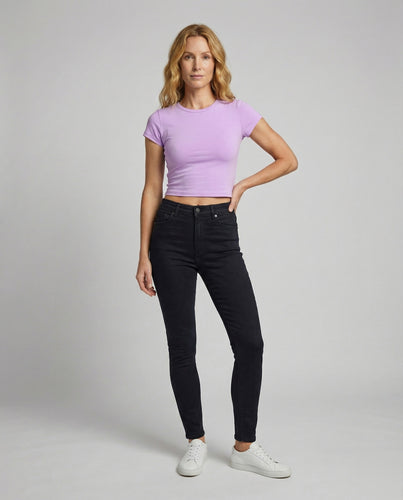 Damen tailliertes Crop-T-Shirt mit kurzem Arm