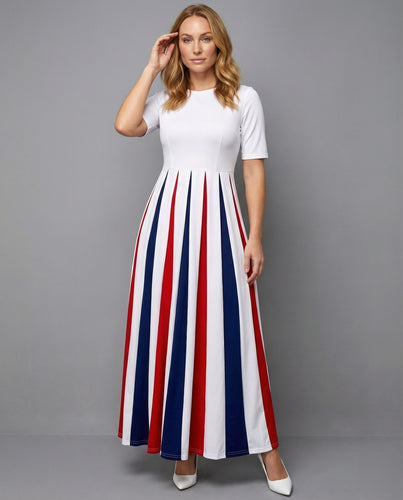 Damen Elegantes Kontrast-Design Maxikleid