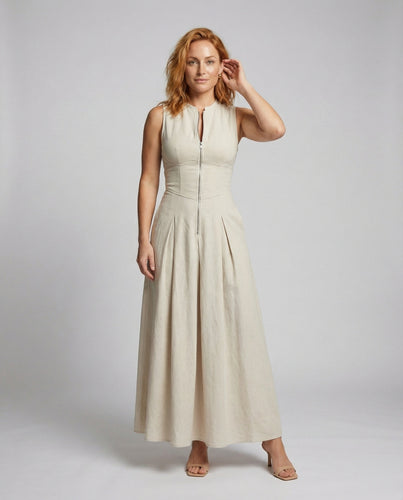 Damen tailliertes Maxikleid mit Frontreißverschluss