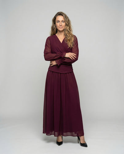 Damen Wickel-Maxikleid mit Volantmanschetten