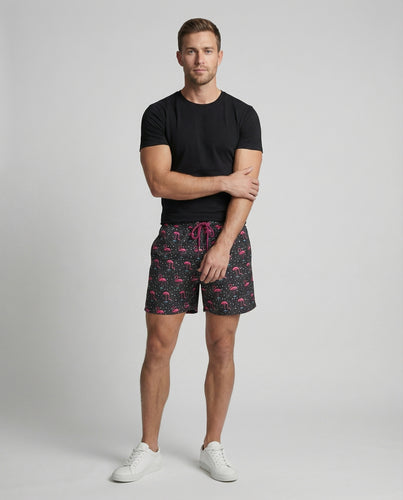 Herren Badeshorts mit Flamingo-Print