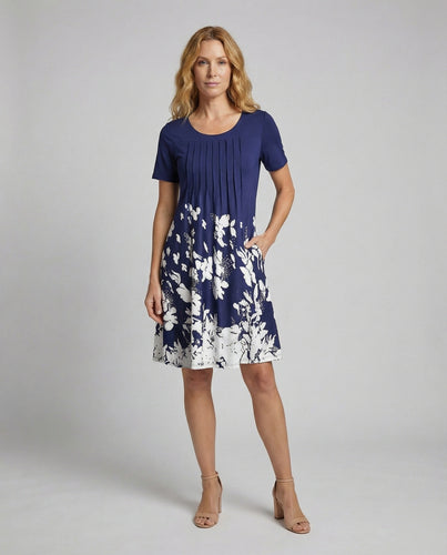Damen A-Linien-Kleid mit vertikalem Blumenprint