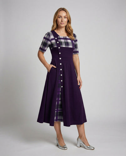 Damen ausgestelltes Maxikleid mit Karoeinsatz