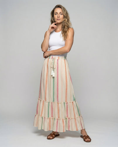 Damen Boho-Stufenrock mit Zickzackmuster