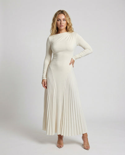Damen elegantes Maxi-Kleid mit plissierten Bahnen