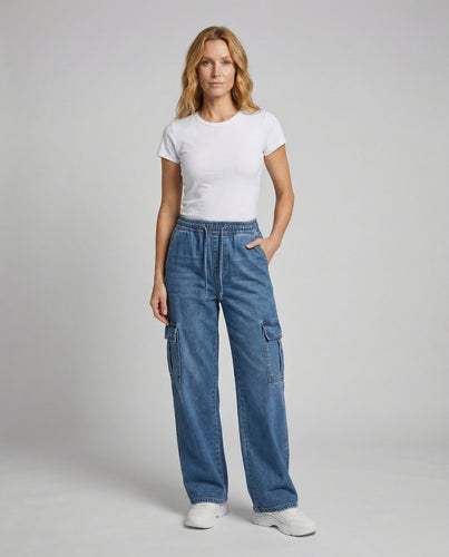 Damen extraweite Utility-Denim-Hose