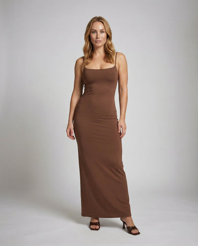 Damen figurbetontes Träger-Maxikleid aus Jersey