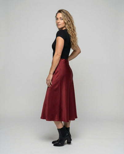Damen fließender Satin-Midirock in A-Linie