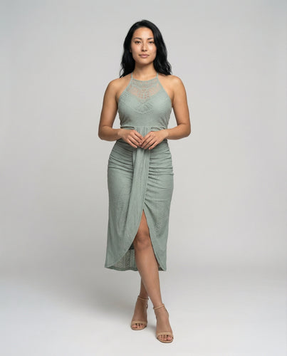 Damen gehäkeltes Neckholder-Midikleid mit Schlitz