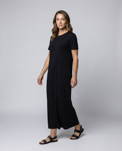 Damen lässiges T-Shirt-Maxikleid mit Seitenschlitz