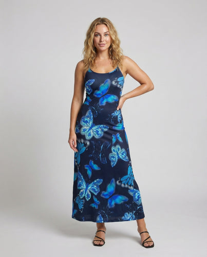 Damen Maxi-Sommerkleid im Schmetterlingsprint