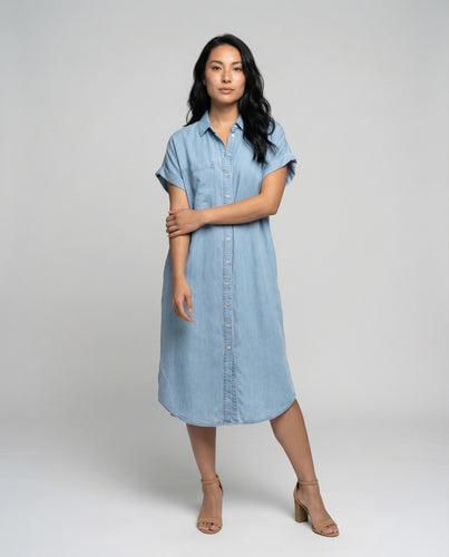 Damen Midikleid im Hemdblusen-Stil aus Chambray