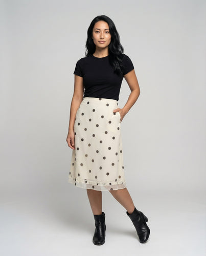 Damen Midirock im Vintage-Pünktchen-Design