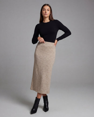 Damen hochgeschnittener Rippstrickrock mit Tellerfall