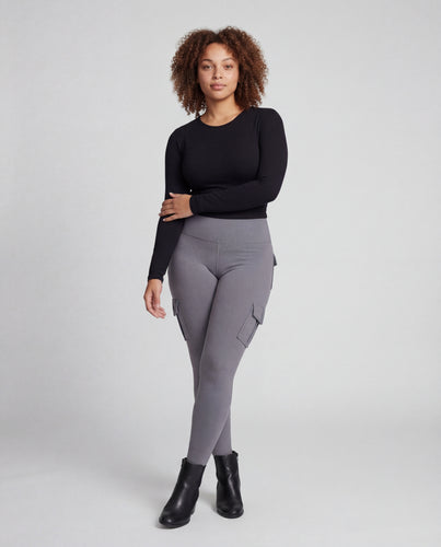 Damen hochtaillierte Leggings mit Cargotaschen