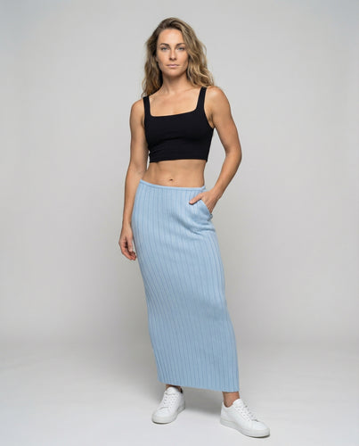 Damen gerippter Midirock aus Feinstrick