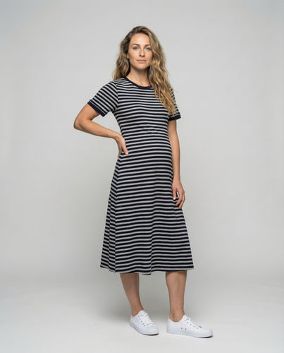 Damen gestreiftes A-Linien Umstandsmidikleid