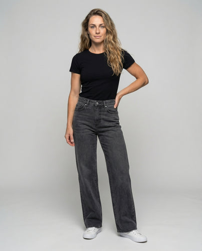 Damen hochgeschnittene weite Jeans mit geradem Bein