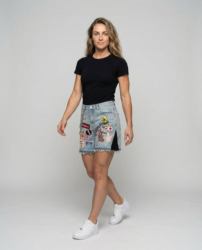 Damen Jeans-Shorts mit Patchwork-Aufnähern