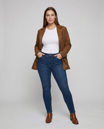 Damen Kurzmantel im Blazerlook aus Wildlederimitat
