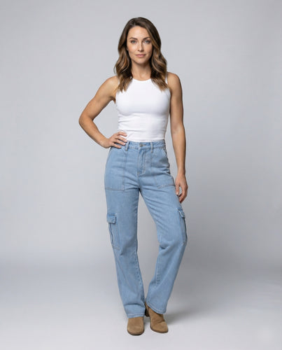 Damen Jeans-Cargohose mit aufgesetzten Taschen
