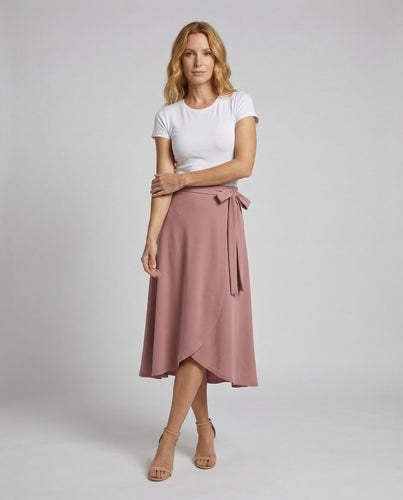 Damen Feminine Bindegürtel Wickel-Midirock