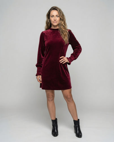 Damen Glamouröse Ballonärmel Samtminikleid