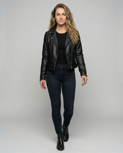 Damen Kernige Asymmetrische Biker-Lederjacke