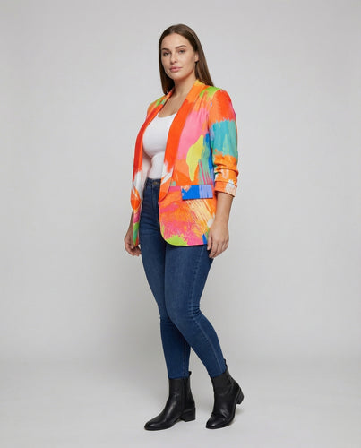 Damen Expressive Abstrakt-Print Longblazer