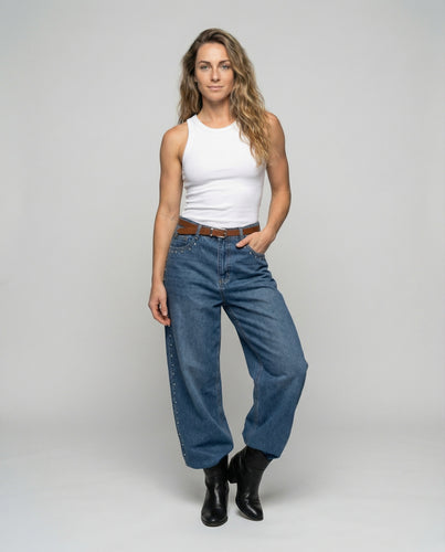 Damen Taffe Nietenbesatz Denim-Jeans