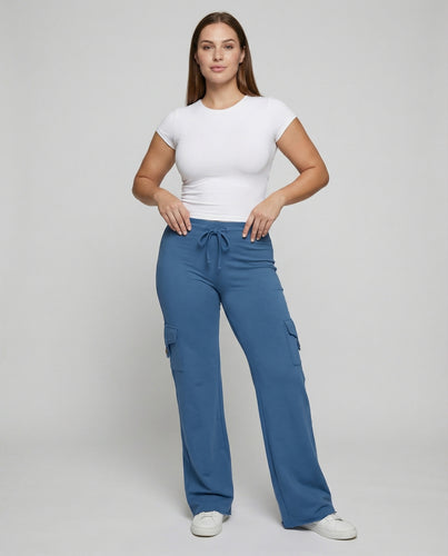 Damen Stilvolle Kordelzug Cargo-Palazzo-Hose