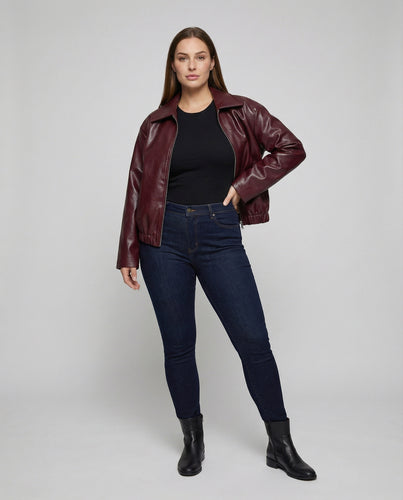 Damen Trendy Zwei-Wege-Reißverschluss Kunstleder-Kurzjacke