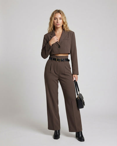 Damen Variable Taillengürtel Cropped-Blazer-Set