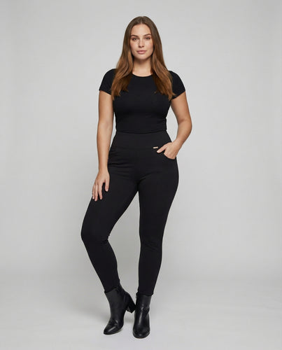 Damen taillenformende Leggings mit Eingrifftaschen