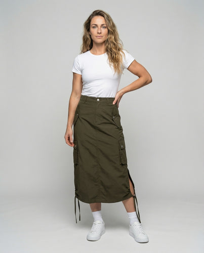 Damen taillenhoher Cargo-Midirock mit Klappentaschen