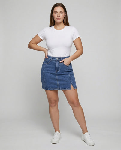 Damen A-Linien-Denim-Minirock mit Seitenschlitz