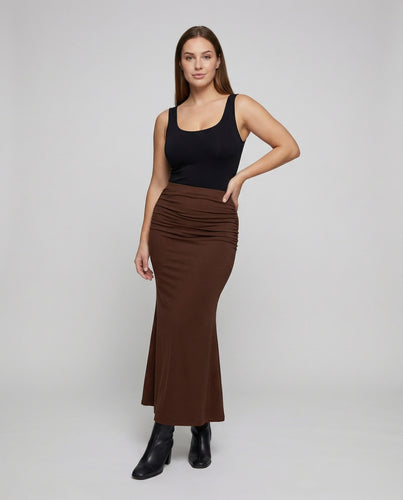Damen High-Waist-Midirock mit Trompetensaum