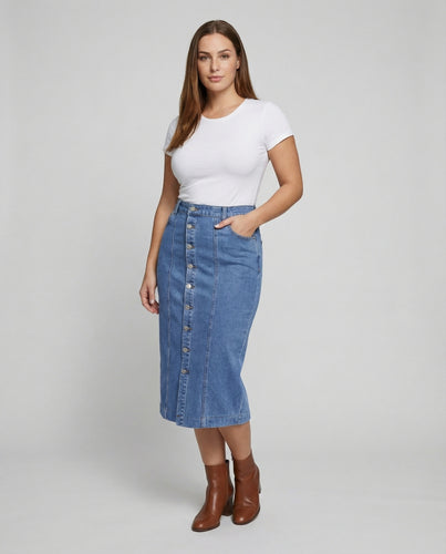 Damen Midirock im Vintage-Denim-Look