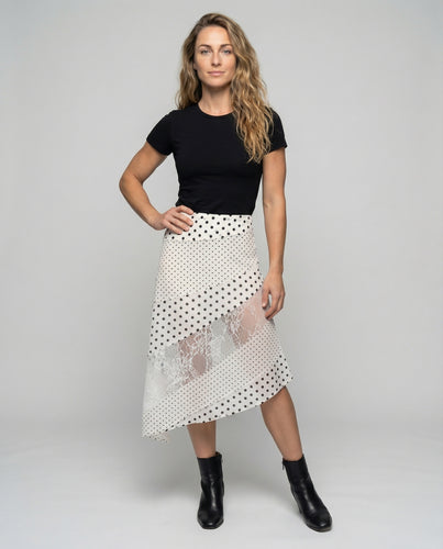Damen taillierter Midirock mit Punkteprint