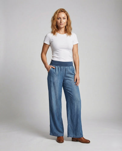 Damen Palazzo-Loungehose im Denim-Look