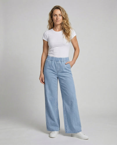 Damen weite Denim-Hose im Palazzo-Stil