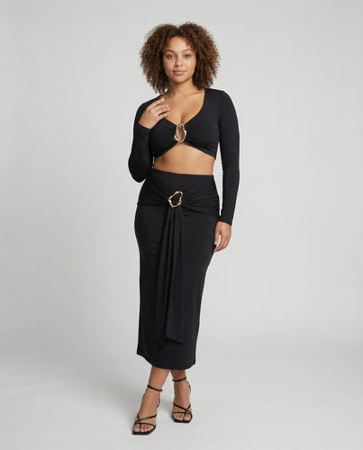 Damen drapiertes Set mit Crop-Top und Maxirock