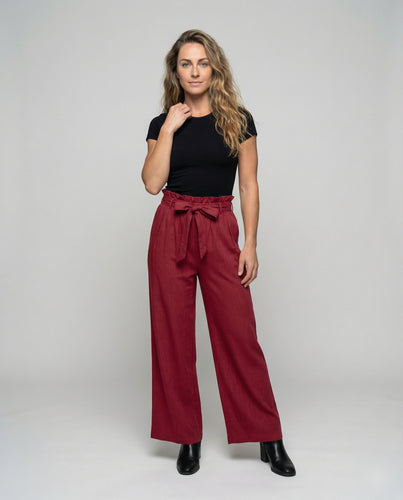 Damen Paperbag-Palazzohose mit gerafftem Bund